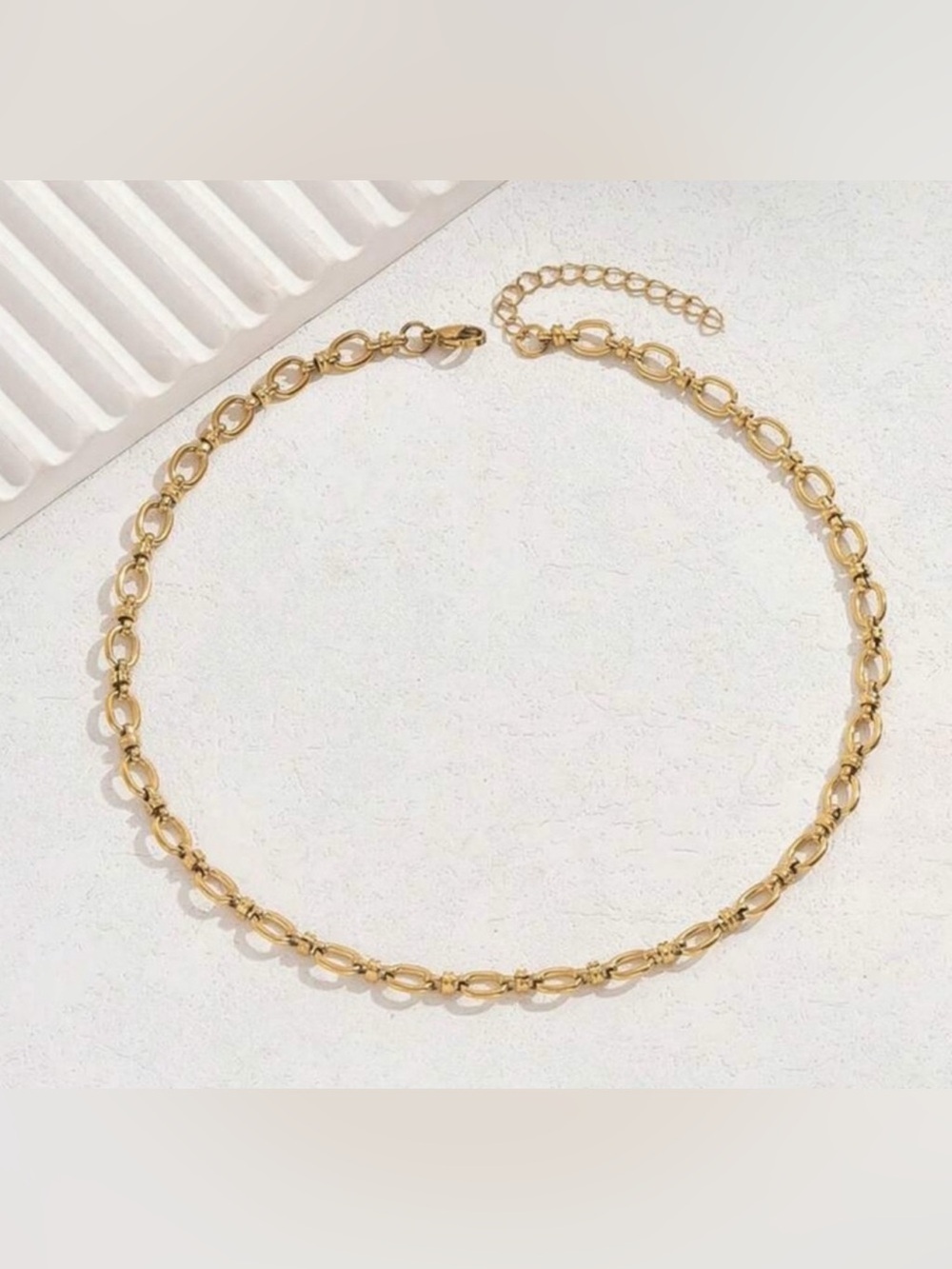 Gold Plated Stainless Steel Oval Link Chain Necklace | Minimal Dainty Layering - Picture 2 of 2